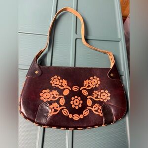 Ladies Leather Purse Brown Embossed Floral Hobo Small Boho Bag Handmade India